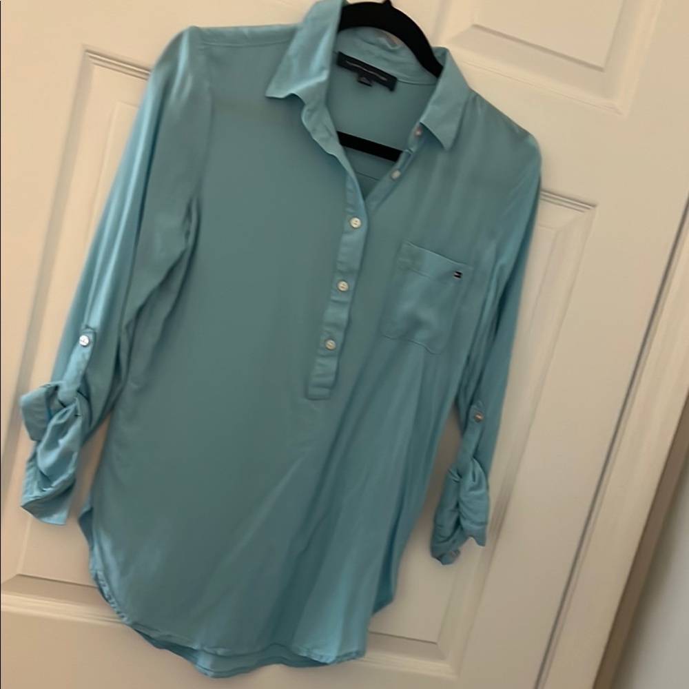 Tommy Hilfiger~ Blue Button-Up Cover up Tunic size XS worn once